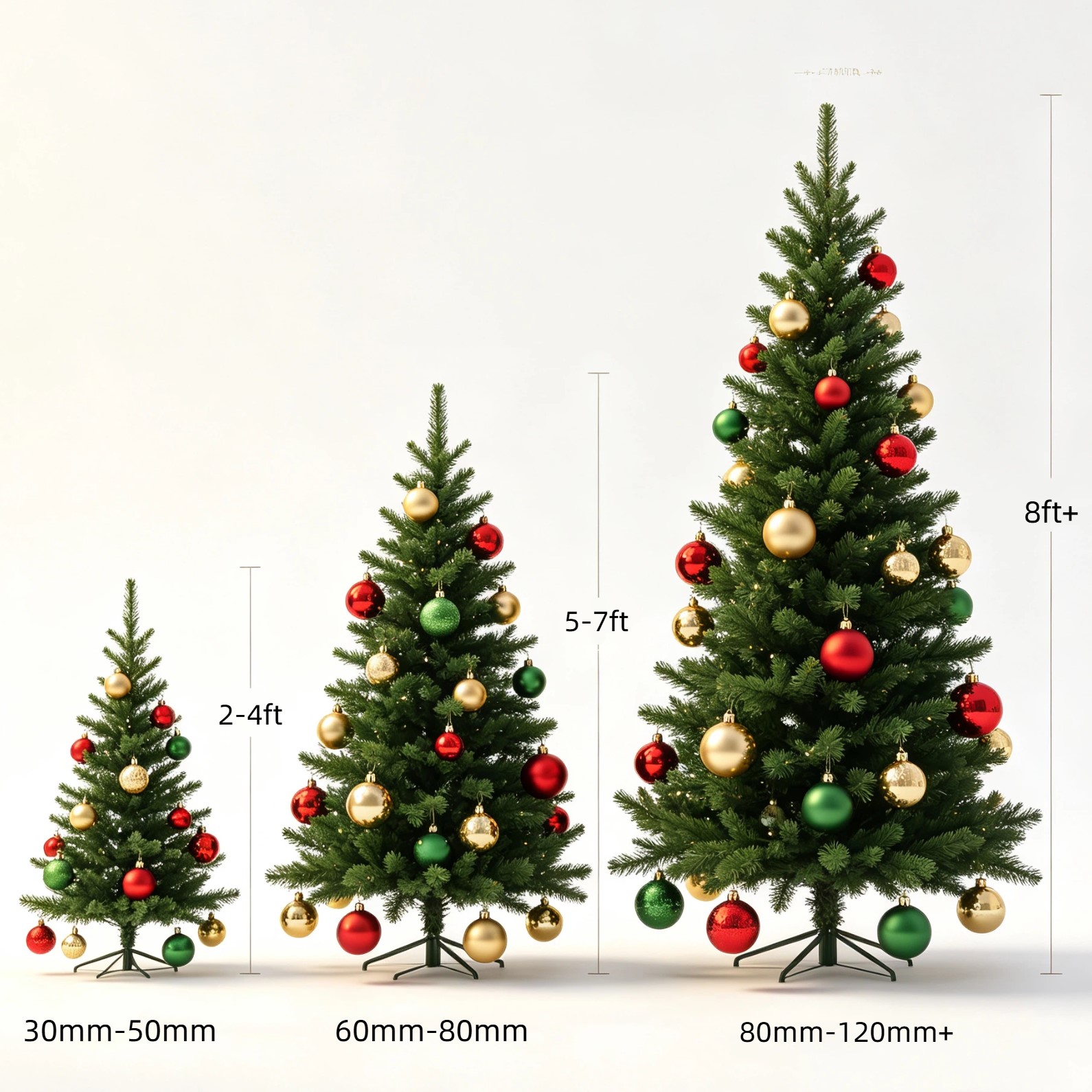 Christmas tree decorated with different ornament sizes