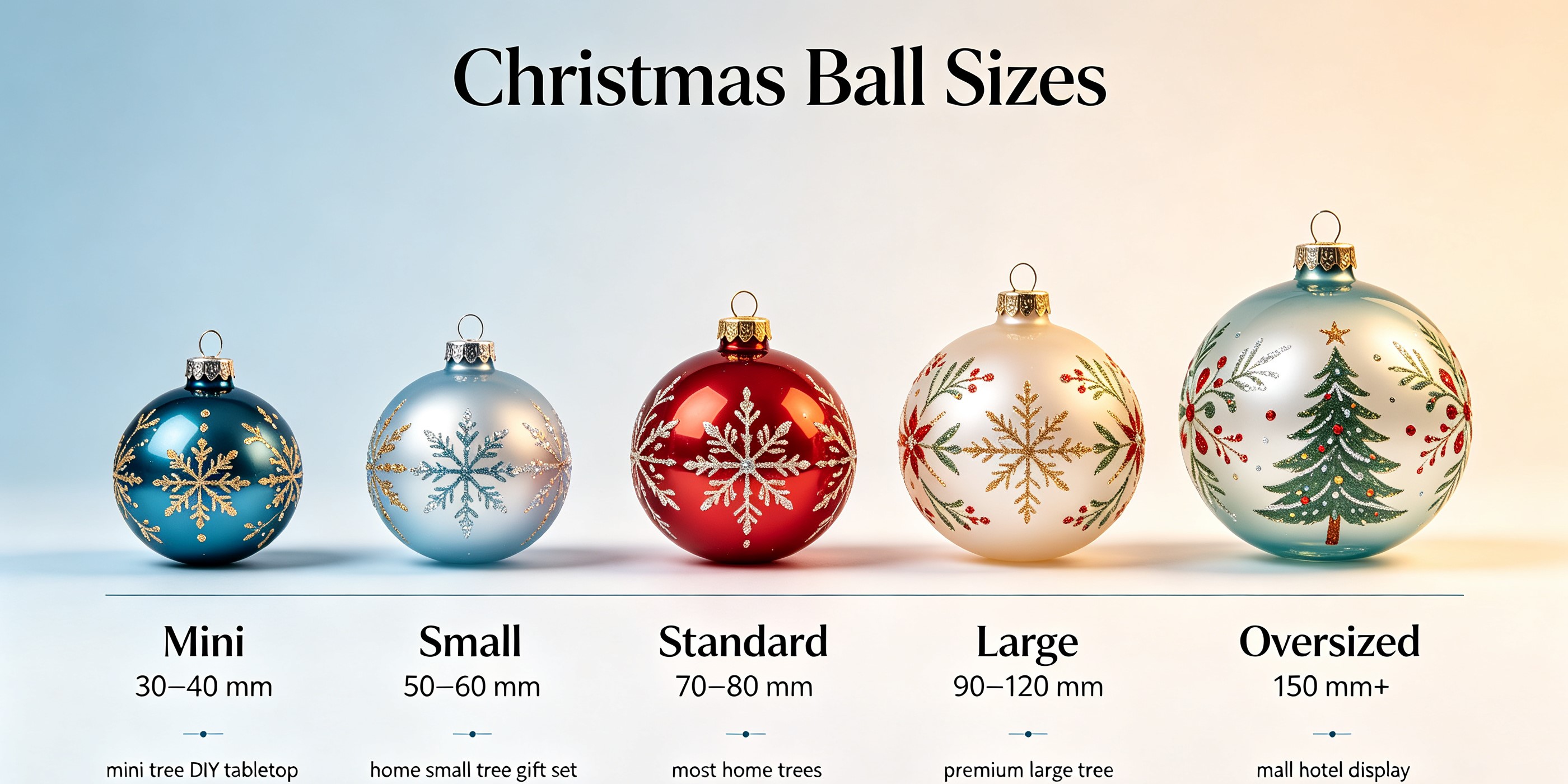Christmas ball size chart with different ornament diameters